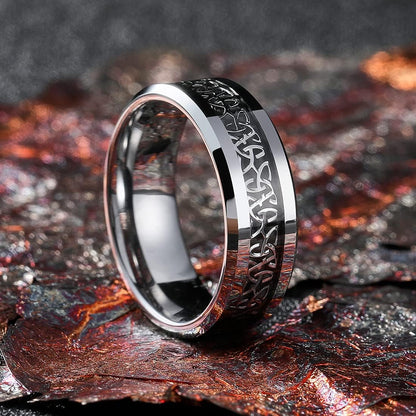 King Will Classic Tungsten Carbide Ring Silver/Black/Red/Green Inlay Celtic Knot 6mm/8mm Wedding Band for Men Engagement Ring Comfort Fit
