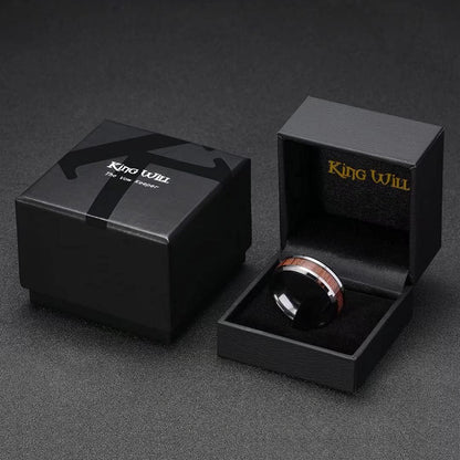 King Will Nature Koa Wood Inlay Tungsten Carbide Wedding Ring 8mm Rose Gold/Blue/Black/Silver High Polished Comfort Fit