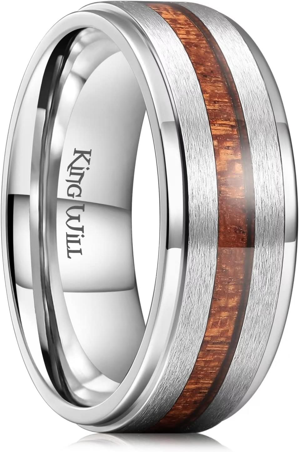 King Will NATURE 7mm 8mm Titanium Ring Black/Silver/Green with Wood Inlay Wedding Band Ring for Men Real Comfort Fit