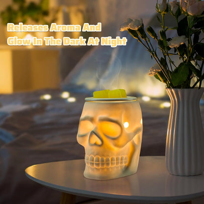 STAR MOON Ceramic Skull Wax Melt Warmer Electric Scentsy Warmer Home Fragrance Oil Diffuser Wax Melter Burner for Home Decor/Office/Living Room,Ideal Gifts,Two Bulbs Packed- Resurgent Skull
