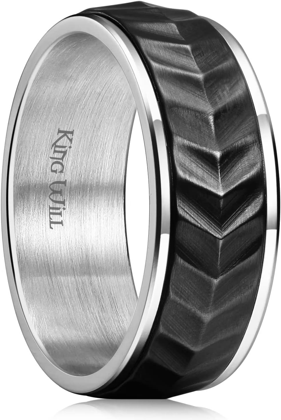 King Will Black Silver Gold Mens Spinner Anxiety Fidget Ring 8mm Stainless Steel Wire Mesh Chain Woven Mesh/Tire Stripe/Groove Ring for Stress Relieving