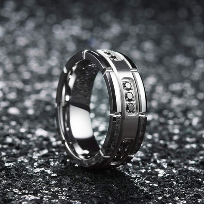 King Will GEM Mens 8mm Black Polished Finish Tungsten Carbide Ring Cubic Zircon Stones Flat Style