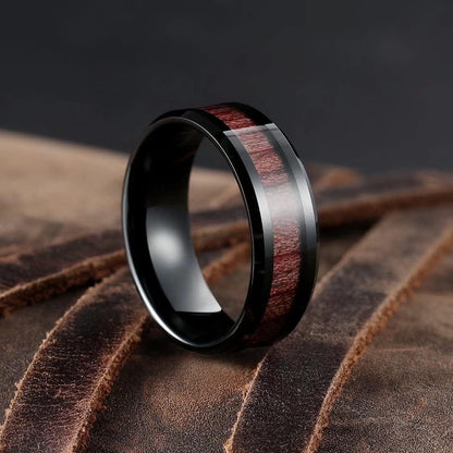 King Will Nature Koa Wood Inlay Tungsten Carbide Wedding Ring 8mm Rose Gold/Blue/Black/Silver High Polished Comfort Fit