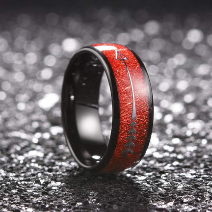 King Will Nature 8mm Arrow Tungsten Carbide Ring Wood Meteorite Sticker Inlay Domed Wedding Ring for Men