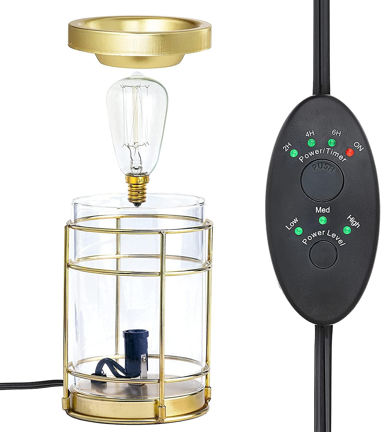 Vintage Bulb Electric Candle Wax Warmer with Timer | Gold Plug in Fragrance Warmer for Scented Wax Melts, Cubes, Tarts | Air Freshener Set for Rustic Home Décor, Office, Gifts