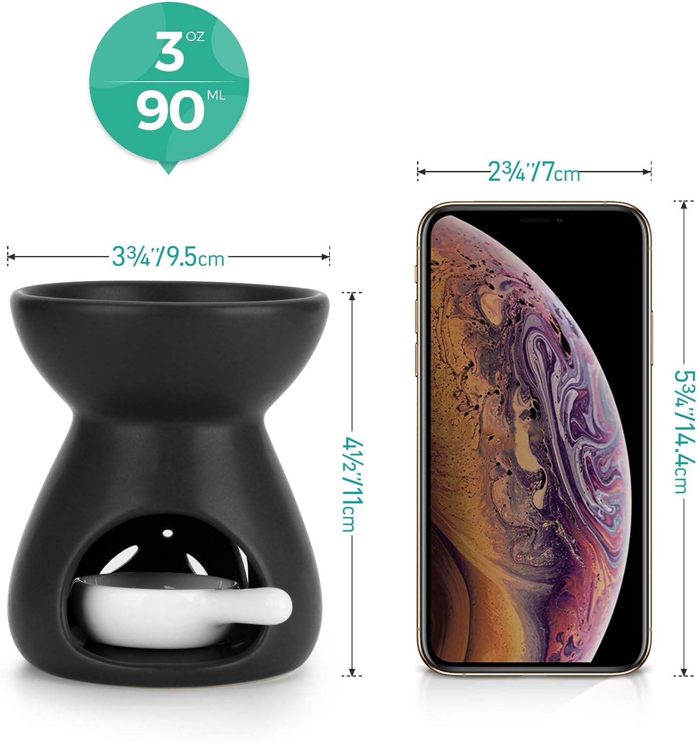 ComSaf Essential Oil Burner Wax Melt Burner Set of 2, Aromatherapy Aroma Burner Ceramic Oil Diffuser Candle Tealight Holder Home Bedroom Decor Christmas Housewarming Gift, Black