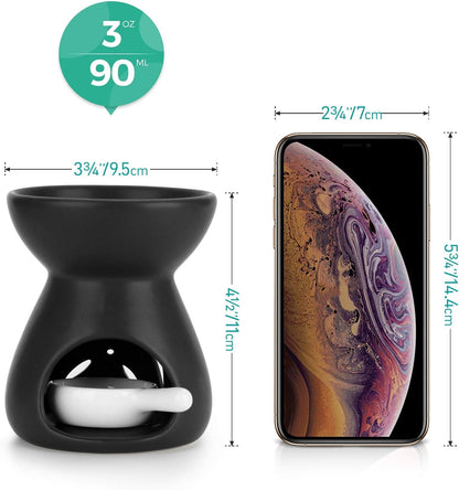 ComSaf Essential Oil Burner Wax Melt Burner Set of 2, Aromatherapy Aroma Burner Ceramic Oil Diffuser Candle Tealight Holder Home Bedroom Decor Christmas Housewarming Gift, Black