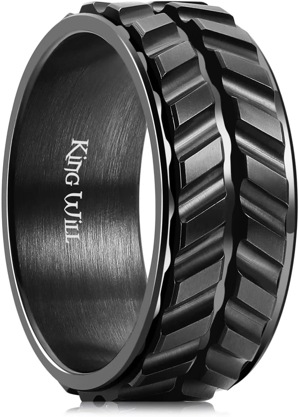 King Will Black Silver Gold Mens Spinner Anxiety Fidget Ring 8mm Stainless Steel Wire Mesh Chain Woven Mesh/Tire Stripe/Groove Ring for Stress Relieving
