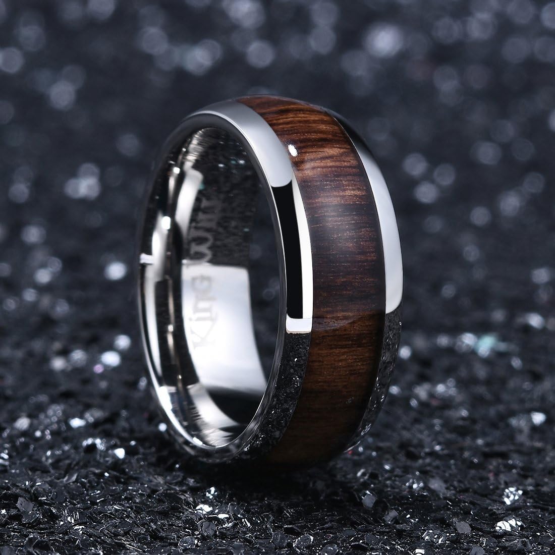 King Will NATURE 7mm 8mm Titanium Ring Black/Silver/Green with Wood Inlay Wedding Band Ring for Men Real Comfort Fit