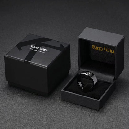 King Will CLASSIC 8mm Black Men's Tungsten Carbide Ring Polished Masonic Compass Square Free Mason