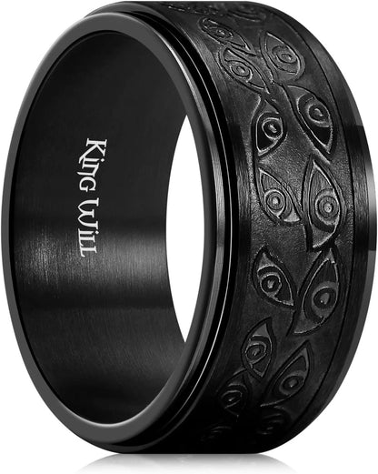 King Will 6mm 7mm 8mm Silver Black Stainless Steel Ring Spinner Ring Anxiety Relief Wedding Ring For Men Women Forest Elk Deer Family/Moon Star/Skull Head/Evil Eye/Poker Pattern