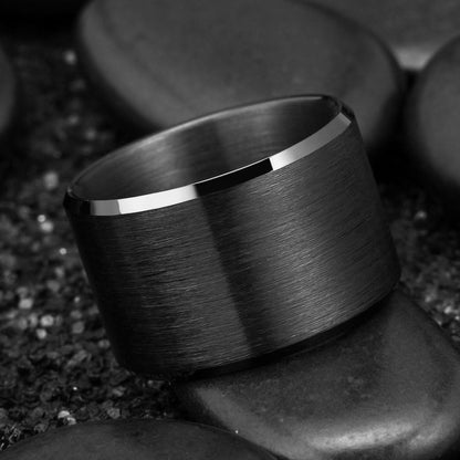 King Will Basic 6mm 7mm 8mm 9mm 10mm Men Wedding Black/Silver Tungsten Ring Matte Finish Beveled Polished Edge Comfort Fit