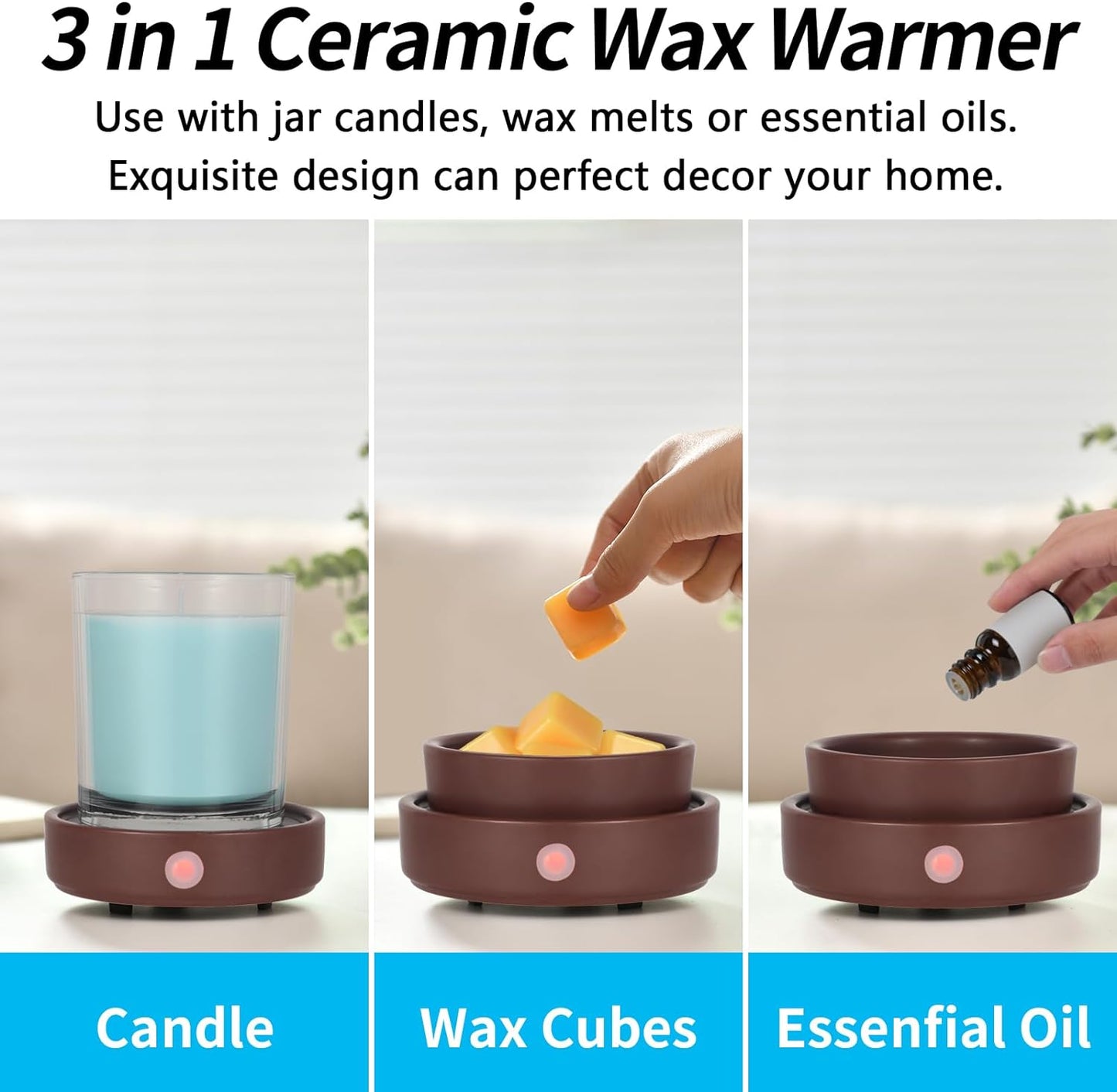 nawaza Ceramic Wax Melt Warmer Fragrance, 3 in1 Electric Candle Wax Warmer，Scented Wax Melt Wax Cubes Melter Fragrance Warmer for Home,Office,Gift(Black)…