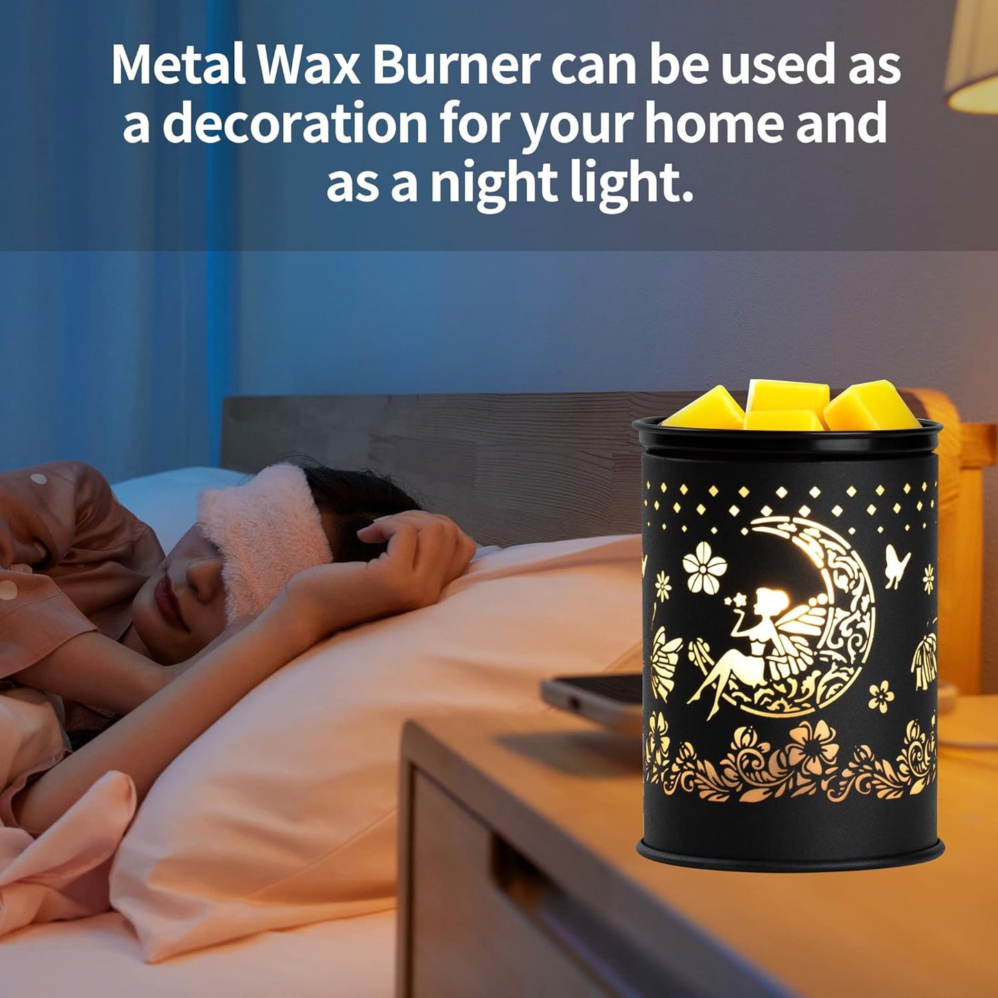 Metal Wax Warmer Electric,Wax melt Warmer,Candle Wax Burner, Candle Warmer,Candle Melter,for Home Office Décor and Gifts for Holiday（Moon/Flower Fairy）…