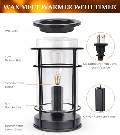 SALKING Electric Wax Melt Warmer with Timer, Wax Warmer for Scented Wax Melts, Vintage Light Bulbs Fragrance Candle Warmer for Rustic Home Décor, Office, Birthday Gifts