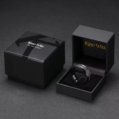 King Will GEM Mens 8mm Black Polished Finish Tungsten Carbide Ring Cubic Zircon Stones Flat Style