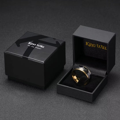 King Will 8mm Men's Tungsten Carbide Silver/Gold/Rose Gold Ring Gold Domed High Polished/Grooved/Faceted/Sandstone Sticker Inlay Step Edge Comfort Fit Wedding Ring
