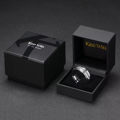 King Will GEM Mens 8mm Black Polished Finish Tungsten Carbide Ring Cubic Zircon Stones Flat Style