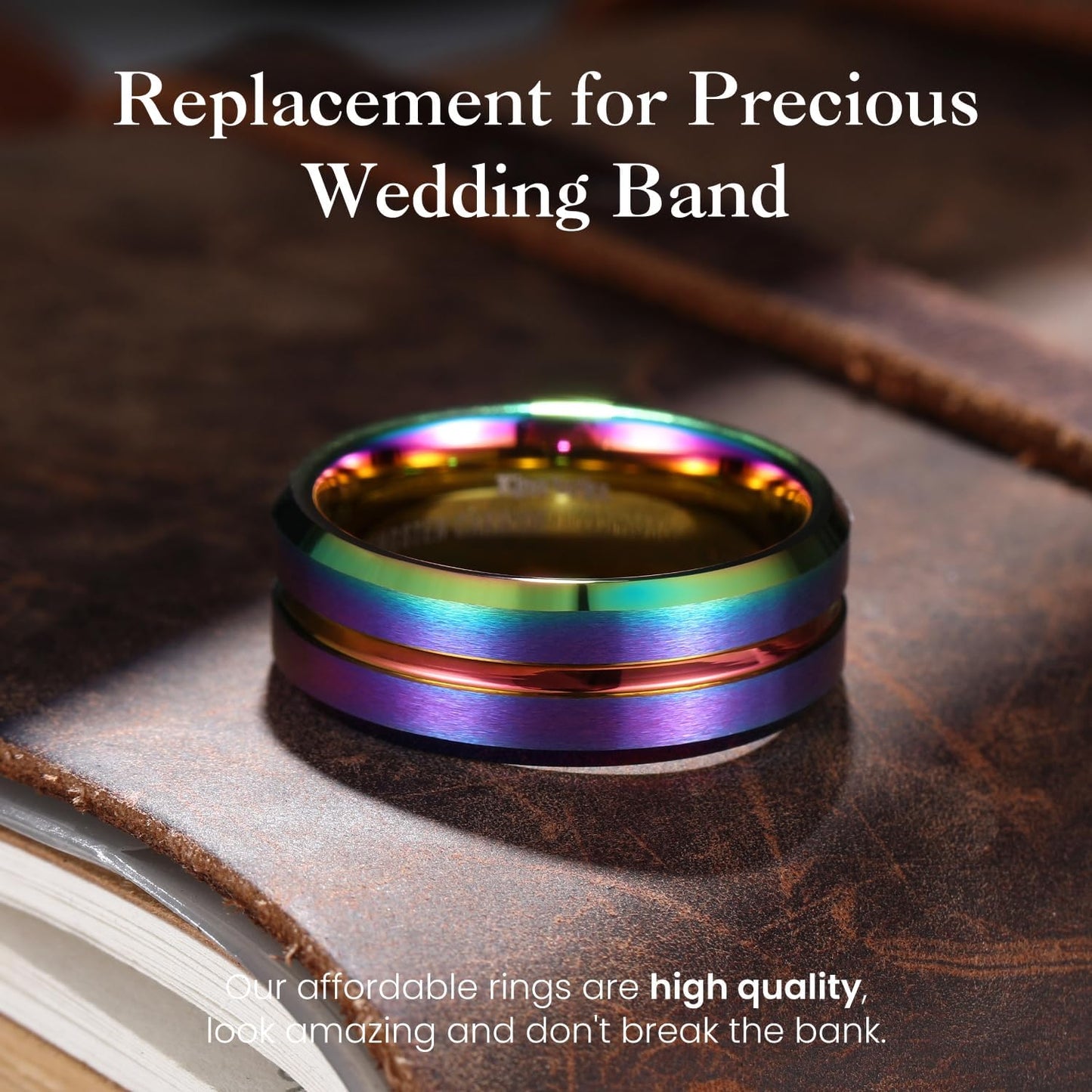 King Will Classic Tungsten Carbide Wedding Band Ring for Men - Available in Black, Silver, Gold, Blue, Brown, Red, and Purple Grooved Center Comfort Fit Suitable For Every Day Wear