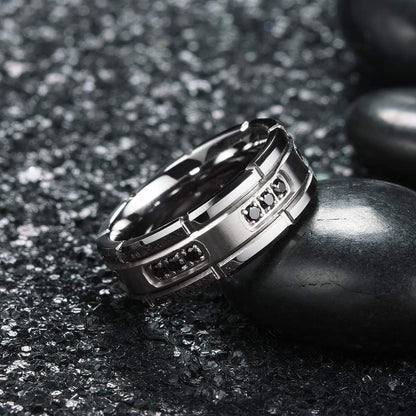 King Will GEM Mens 8mm Black Polished Finish Tungsten Carbide Ring Cubic Zircon Stones Flat Style