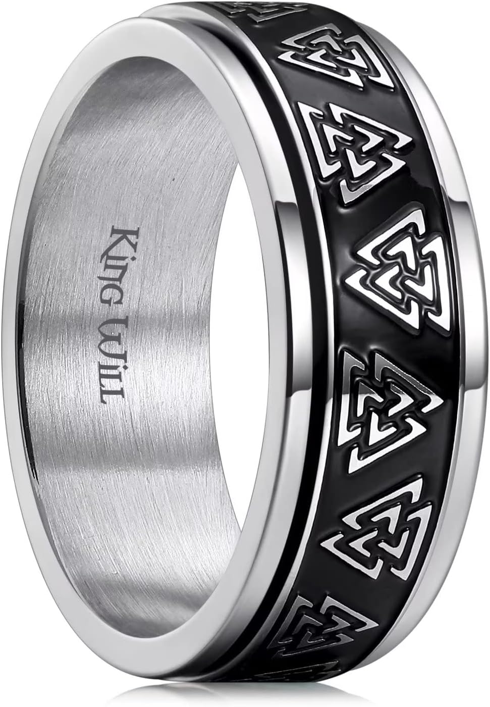 King Will Stainless Steel Anxiety Ring for Women Men Fidget Spinner Ring For Women Sand Blasted Finished Rose Gold/Rainbow/Gold Plated 8mm Width