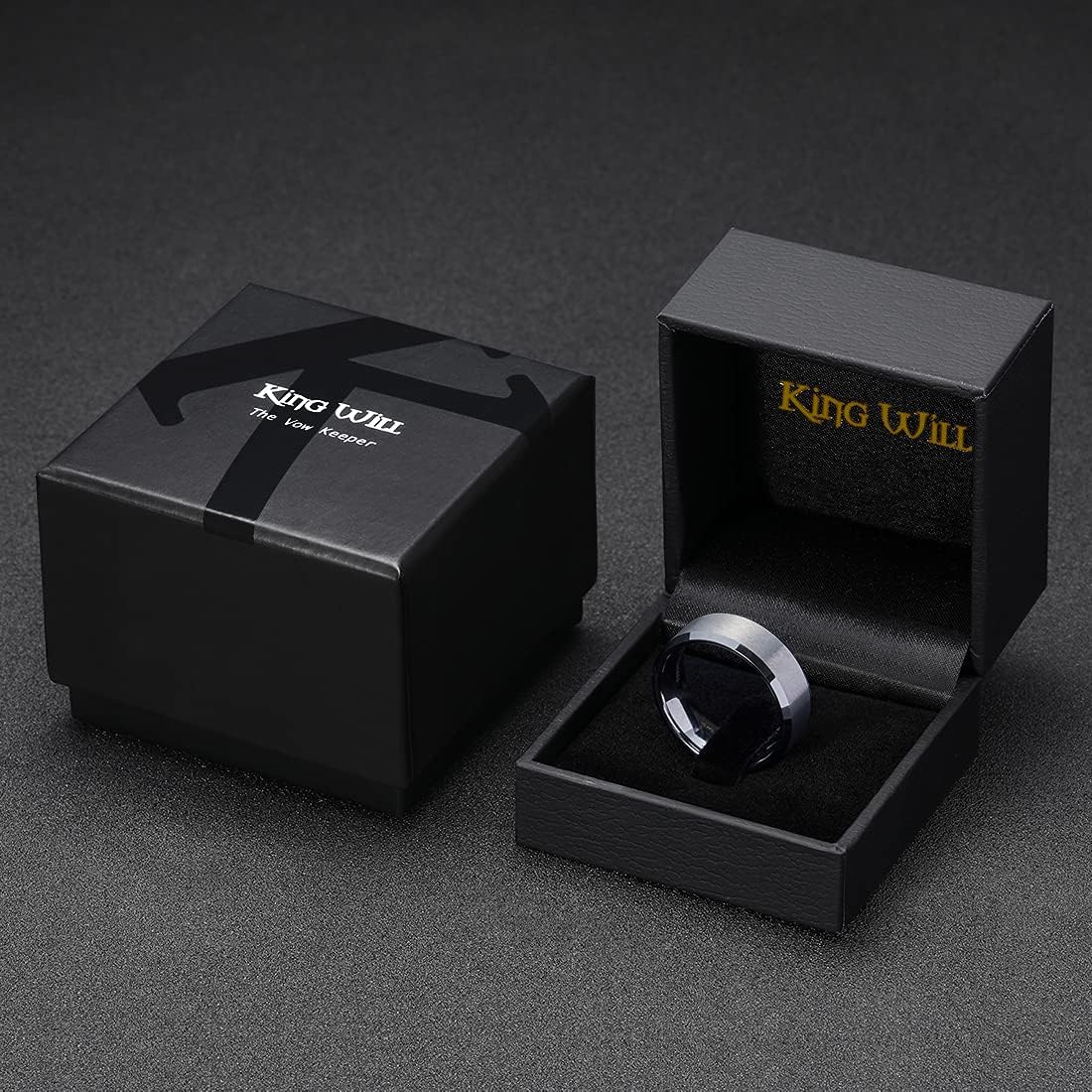 King Will Basic 6mm 7mm 8mm 9mm 10mm Men Wedding Black/Silver Tungsten Ring Matte Finish Beveled Polished Edge Comfort Fit