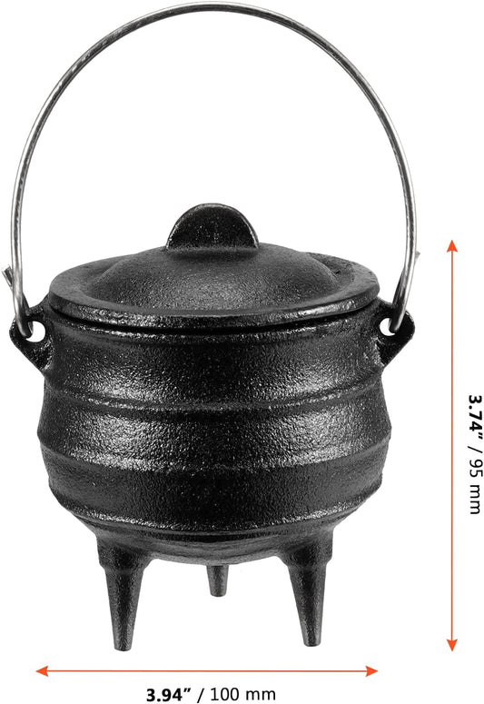 SINJEUN 4.1 Inch Black Cast Iron Cauldron with Lid and Handle, Ideal for Smudging, Incense Burning, Ritual Purpose, Decoration