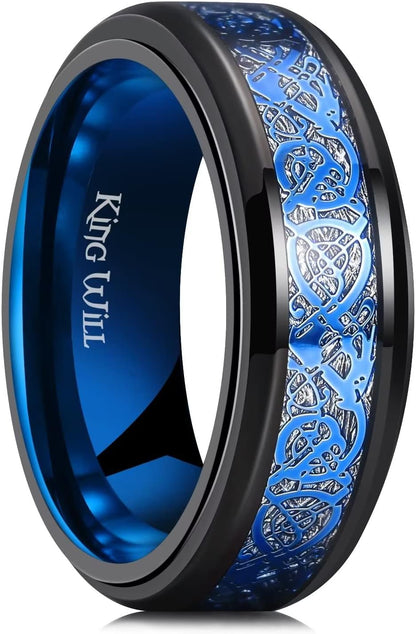 King Will Stainless Steel Anxiety Ring for Women Men Fidget Spinner Ring For Women Sand Blasted Finished Rose Gold/Rainbow/Gold Plated 8mm Width
