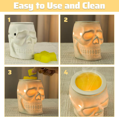 STAR MOON Ceramic Skull Wax Melt Warmer Electric Scentsy Warmer Home Fragrance Oil Diffuser Wax Melter Burner for Home Decor/Office/Living Room,Ideal Gifts,Two Bulbs Packed- Resurgent Skull