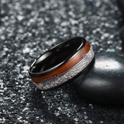 King Will Nature 8mm Arrow Tungsten Carbide Ring Wood Meteorite Sticker Inlay Domed Wedding Ring for Men
