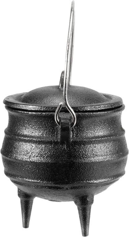SINJEUN 4.1 Inch Black Cast Iron Cauldron with Lid and Handle, Ideal for Smudging, Incense Burning, Ritual Purpose, Decoration