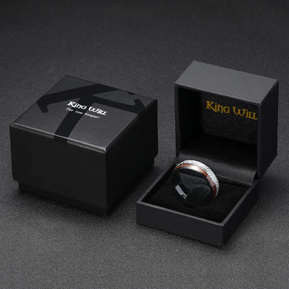 King Will Nature 8mm Arrow Tungsten Carbide Ring Wood Meteorite Sticker Inlay Domed Wedding Ring for Men