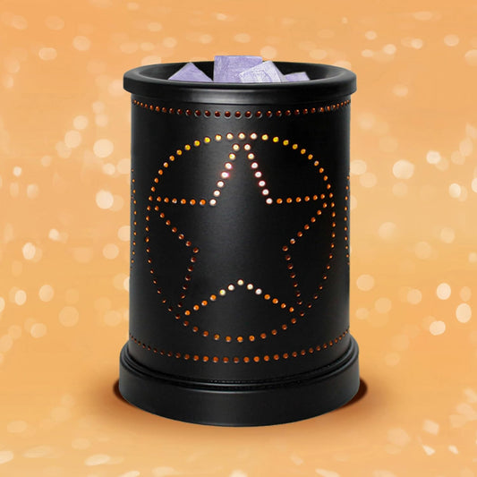 CVHOMEDECO. Electric Wax Melt Warmer Punched Stars Metal Tart Warmer Decorative Candle Warmer Burner for Scented Candles, Wax Melts and Tarts to Freshen Room, Idea for Home/Office Decor., Black