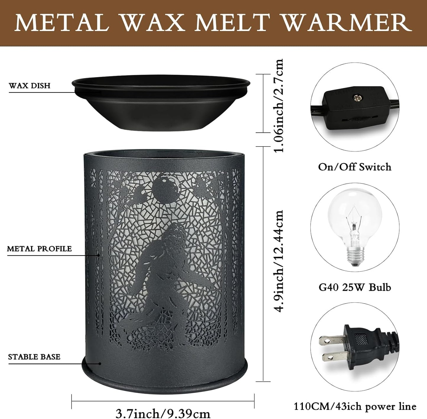 Metal Wax Warmer Electric,Wax melt Warmer,Candle Wax Burner, Candle Warmer,Candle Melter,for Home Office Décor and Gifts for Holiday（Bigfoot/Mythological Animal）…