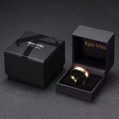King Will Nature Koa Wood Inlay Tungsten Carbide Wedding Ring 8mm Rose Gold/Blue/Black/Silver High Polished Comfort Fit