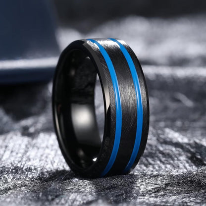 King Will 6mm 7mm 8mm Groove Tungsten Carbide Wedding Ring for Men Black/Silver/Rainbow/Rose Gold/Red/Brown/Blue Thin Groove Center Tungsten Wedding Band Matte Finish
