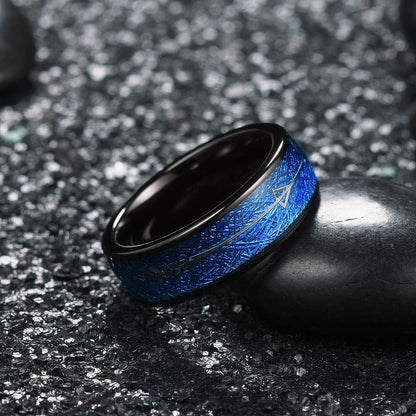King Will Nature 8mm Arrow Tungsten Carbide Ring Wood Meteorite Sticker Inlay Domed Wedding Ring for Men