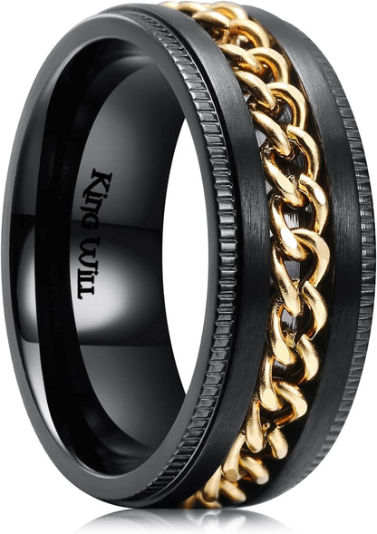 King Will Intertwine 8mm Spinner Ring Stainless Steel Fidget Ring Anxiety Ring for Men Black/Blue/Silver/Gold Fidget Anxiety Ring