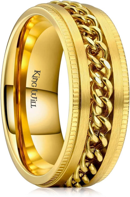 King Will Intertwine 8mm Spinner Ring Stainless Steel Fidget Ring Anxiety Ring for Men Black/Blue/Silver/Gold Fidget Anxiety Ring