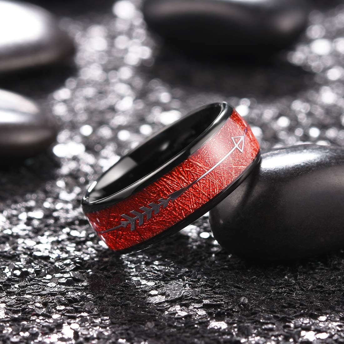 King Will Nature 8mm Arrow Tungsten Carbide Ring Wood Meteorite Sticker Inlay Domed Wedding Ring for Men