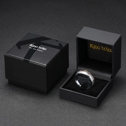 King Will Nature 8mm Arrow Tungsten Carbide Ring Wood Meteorite Sticker Inlay Domed Wedding Ring for Men