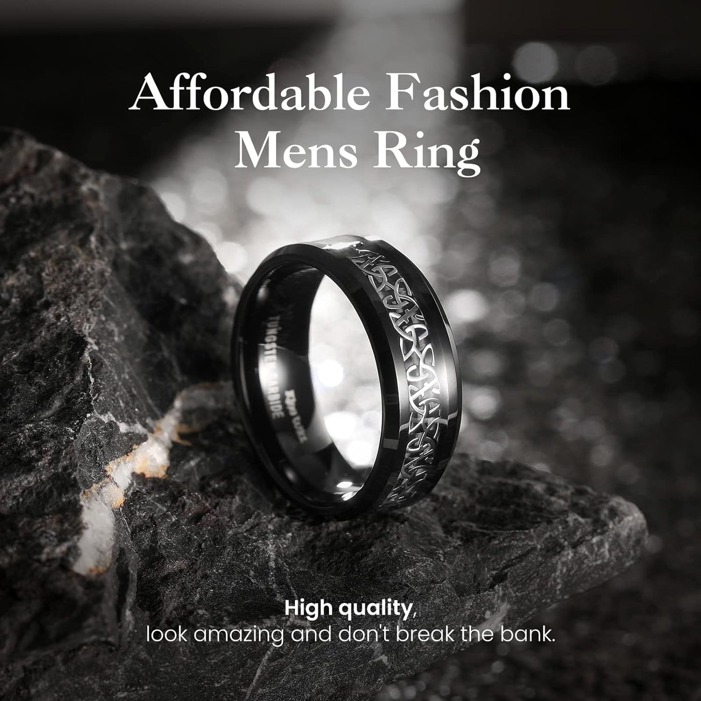 King Will Classic Tungsten Carbide Ring Silver/Black/Red/Green Inlay Celtic Knot 6mm/8mm Wedding Band for Men Engagement Ring Comfort Fit