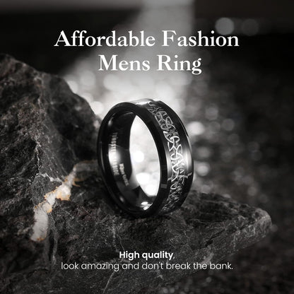 King Will Classic Tungsten Carbide Ring Silver/Black/Red/Green Inlay Celtic Knot 6mm/8mm Wedding Band for Men Engagement Ring Comfort Fit