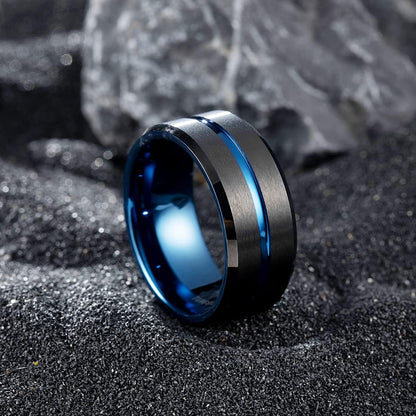 King Will 6mm 7mm 8mm Groove Tungsten Carbide Wedding Ring for Men Black/Silver/Rainbow/Rose Gold/Red/Brown/Blue Thin Groove Center Tungsten Wedding Band Matte Finish