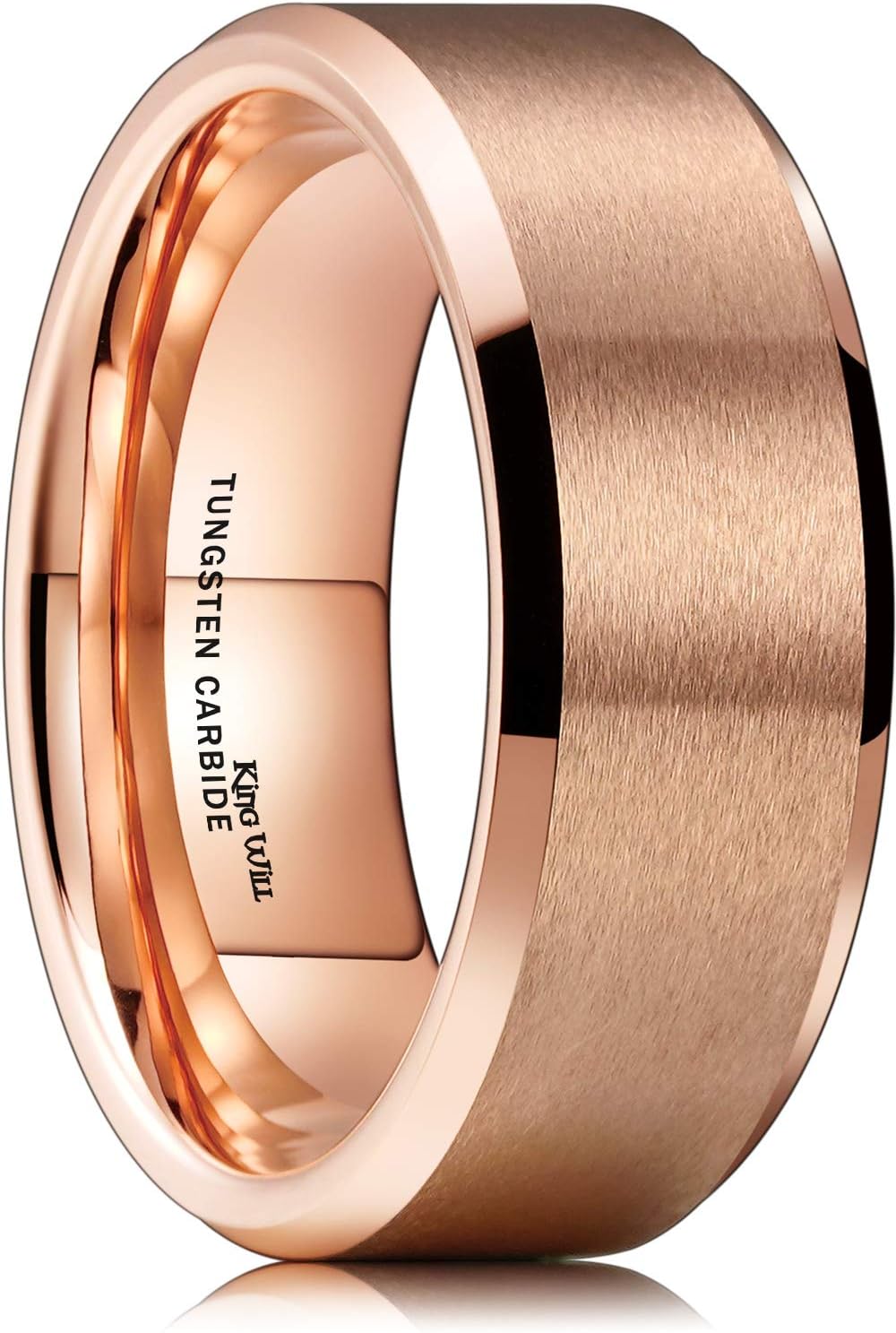 King Will Basic Unisex Silver/Black/Blue/Rose Gold/Gold/Purple Tungsten Carbide Matte Polished Finish Wedding Beveled Edge Engagement Band Ring for Men Women