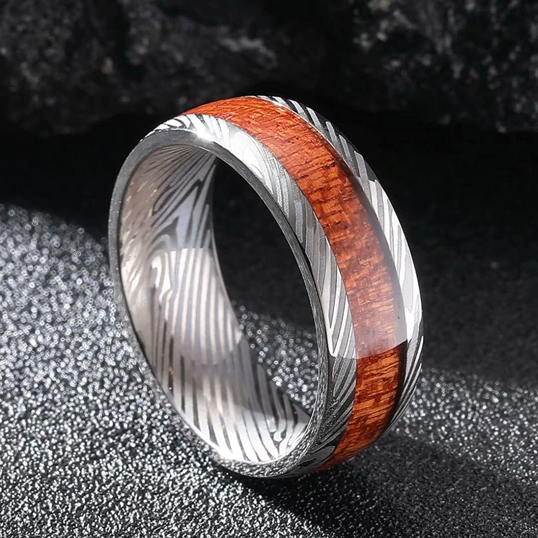 King Will NATURE 7mm 8mm Titanium Ring Black/Silver/Green with Wood Inlay Wedding Band Ring for Men Real Comfort Fit