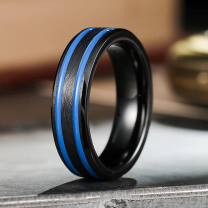 King Will 6mm 7mm 8mm Groove Tungsten Carbide Wedding Ring for Men Black/Silver/Rainbow/Rose Gold/Red/Brown/Blue Thin Groove Center Tungsten Wedding Band Matte Finish