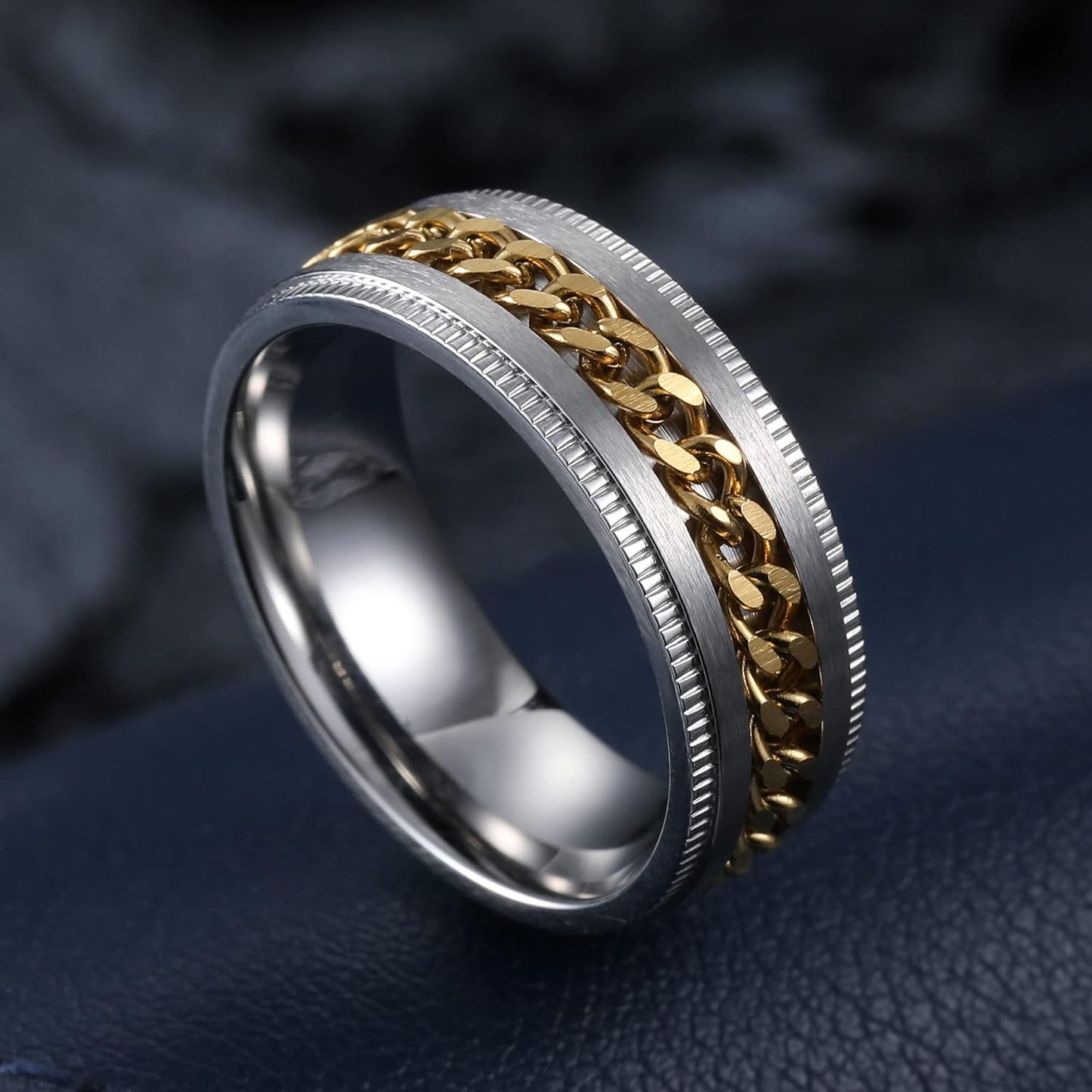 King Will Intertwine 8mm Spinner Ring Stainless Steel Fidget Ring Anxiety Ring for Men Black/Blue/Silver/Gold Fidget Anxiety Ring