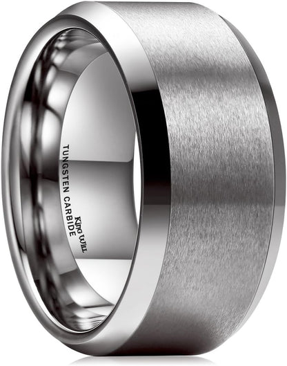 King Will Basic 6mm 7mm 8mm 9mm 10mm Men Wedding Black/Silver Tungsten Ring Matte Finish Beveled Polished Edge Comfort Fit