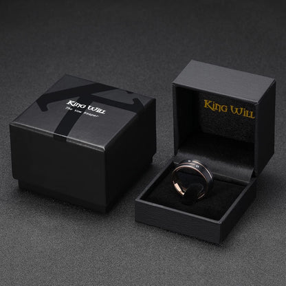 King Will GEM Mens 8mm Black Polished Finish Tungsten Carbide Ring Cubic Zircon Stones Flat Style